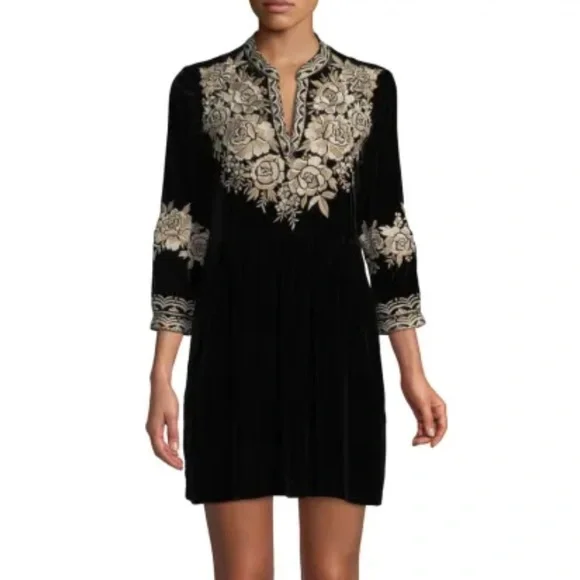 Johnny Was Olenna Velvet Knit Embroidered Dress - Picture 2 of 6